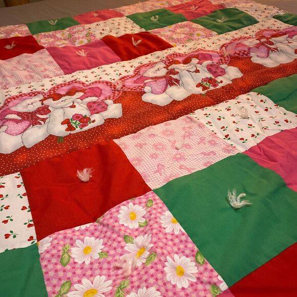 VTG Patchwork Lap Quilt Baby Crib Blanket Kittens Cats Heart Tie Grannycore Gift - Picture 3 of 16